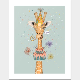 Birthday surprise giraffe Posters and Art